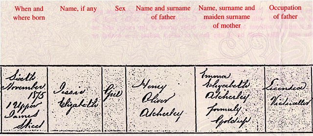 Jessie E Atcherley, birth certificate