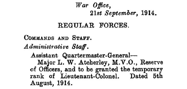 Llewellyn Atcherley, London Gazette, 18 Sep 1914