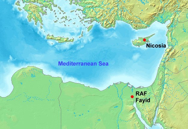 Eastern Mediterranean, showing RAF Fayid and Nicosia