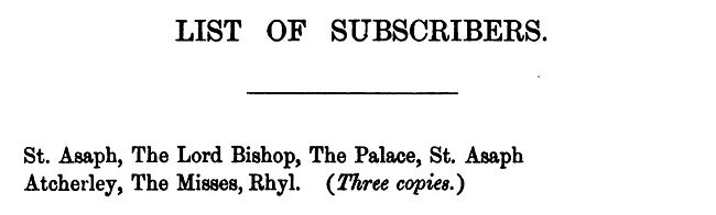 Atcherley, the Misses - subscribers