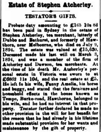 Atcherley, Stephen - Bathurst Free Press 23 Jan 1895