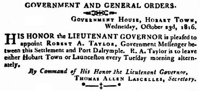 Robert Atcherley Taylor - Govt Notice 1817