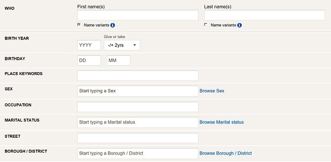 1939 Register search screen