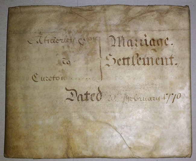 Atcherley-Cureton marriage settlement 1770 cover