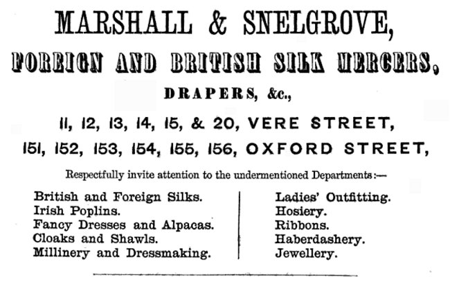 Marshall and Snelgrove advert, 1862